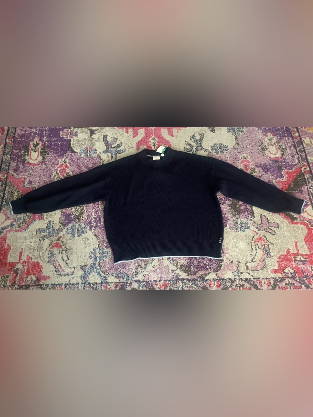 Scotch & Soda Navy Crewneck Ribbed Sweater with White Trim